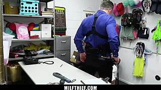 SHOPLIFTING MILF SHOWS GUARD HER BIG TITS AND ASS!