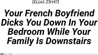 your french boyfriend fucks you hard downstairs while family sleeps creampie quiet