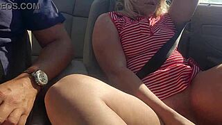 Blonde squirts wildly dildo fucking in highway convertible