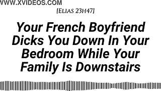 your french boyfriend fucks you hard downstairs while family sleeps creampie quiet