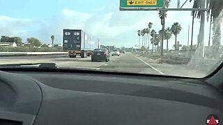 Hey, watch this brunette drive stick shift totally barefoot in public car fetish fun.