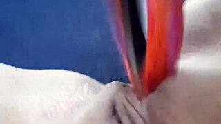 Teen rams huge dildo deep in shaved pussy solo