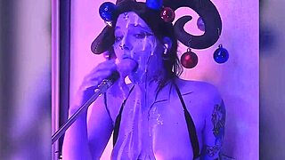 devil cosplay babe with huge puffy tits deepthroats monster cock moaning in passionate cum fill