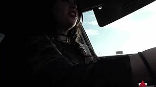 Hey, watch this brunette drive stick shift totally barefoot in public car fetish fun.