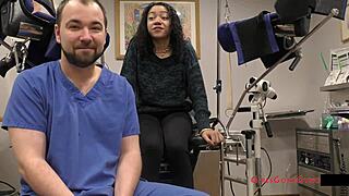 Tampa University Entrance Physical: Yasmine Wood's Petite Latina Ass Spread, Fingered Anally, Jeans Pulled Down for Close-Up Humiliation Orgasm.