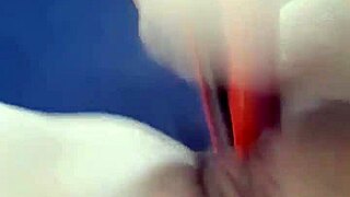 Teen rams huge dildo deep in shaved pussy solo