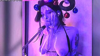 devil cosplay babe with huge puffy tits deepthroats monster cock moaning in passionate cum fill