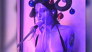 devil cosplay babe with huge puffy tits deepthroats monster cock moaning in passionate cum fill