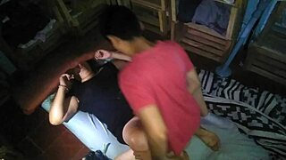 shy latina milf hides face with pillow during close missionary fuck