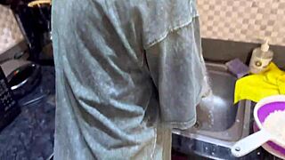 dude, your dormmate girl just swallowed my cum in her mouth and hair while kitchen's empty!