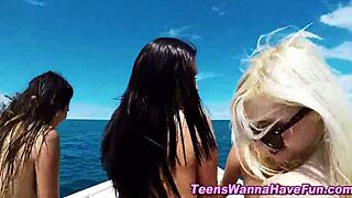 Sexy teen babes gangbanged hard by stud outdoors