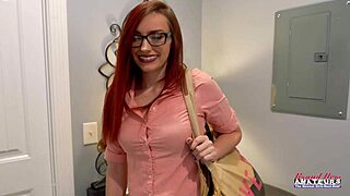 lovely nerdy redhead olivia x strokes juicy cock then rides it deep n dirty... glasses foggin up!
