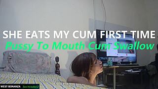 She Swallows My First-Time Cum Straight From Pussy To Mouth Deep