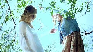 Scarlet Red and Blake Eden Shaved Lesbians Masturbate in Lingerie Outdoor Glamour Tease