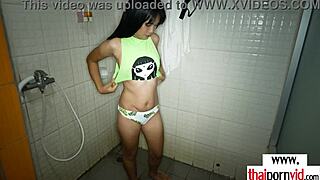 skinny thai teen noey showers then rides hard white cock