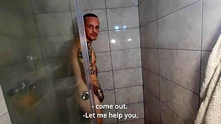 jerking shower stud gets milf's wet pussy surprise attack