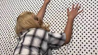 hey stepdad's filming our homemade pov doggystyle pounding on the creaky bed blonde skirt up natural tits bouncing