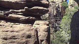 Blonde Short Hair Sucks Monster Cock Deep On Public Hiking Trail