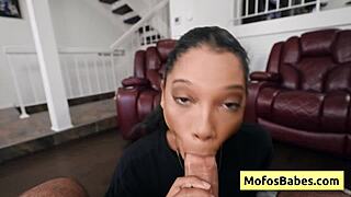 sexy busty ebony sucks huge white cock then fucked doggy rough??