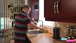 Fresh Innocent Cute Tattooed Petite Girl Chokes Gags on Deepthroat Ass Fuck by Plumber