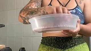 wife fakes cooking to flash swollen pussy