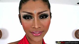 stunning thai ladyboy flaunts puffy nipples huge cock and stockings