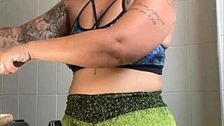 wife fakes cooking to flash swollen pussy