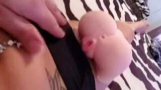 Petite Emy Angel gropes her sexy pussy and ass with dildo toy