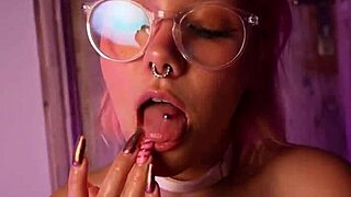 she plops down starts sucking lollipop teasing my monster cock glasses