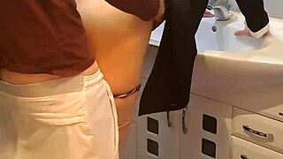 my heart races feeling her tight young pussy grip my huge cock in the bathroom mirror