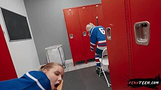 Big ass teen sneaks public pov blowjob in locker room