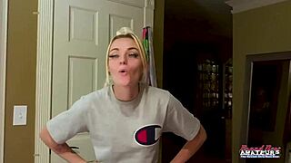 Petite Inked Blonde Fingers Twat and Rubs Juicy Tits Before Ball Licking Rimjob