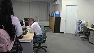 japanese office mistress mero smokes cigarette while facesitting in skirt and boots