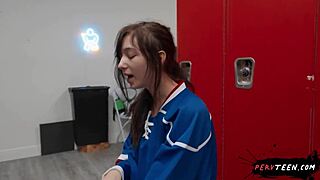 Big ass teen sneaks public pov blowjob in locker room