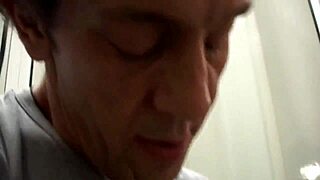 Milf in stockings SUCKS HORNY husband's COCK like a pro!