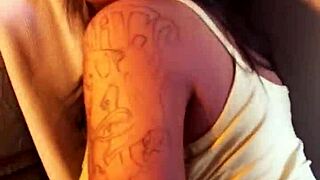 curvy brunette milf with big tits rides massive black cock to creampie on rocking chair