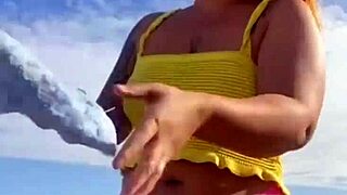 Puffy Swollen Pussy Lips Split by Tiny Bikini on Young Beach Exhibitionist