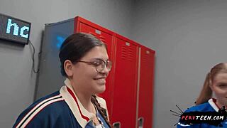 Big ass teen sneaks public pov blowjob in locker room