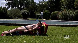 Damn, That Busty Redhead's Huge Tits Bounce Wild On Pool Boy's Cock!