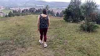 madrastra flashes huge tits ass and fat pussy to stepson in forest then lets him grope