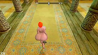 A big booty redhead bares her huge tits and ass nude across Skyrim's realms