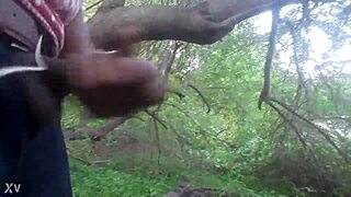 Dude jerks off huge cumshot right in the trees 🌳💦