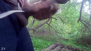 Dude jerks off huge cumshot right in the trees 🌳💦
