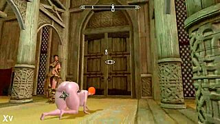 A big booty redhead bares her huge tits and ass nude across Skyrim's realms