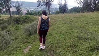 madrastra flashes huge tits ass and fat pussy to stepson in forest then lets him grope