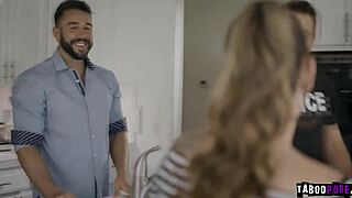 Chad White rams swollen cock down teen's throat in office uniform