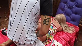 Fucking Blonde Stepmom's Ass as Realistic Sex Doll Toy Anal Pounding