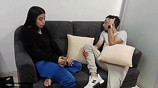 young colombian slut sucks cock then feeds pussy for licking and fucking