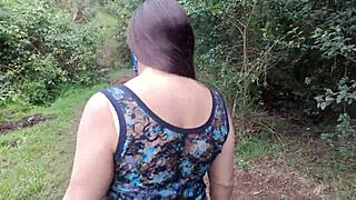 madrastra flashes huge tits ass and fat pussy to stepson in forest then lets him grope