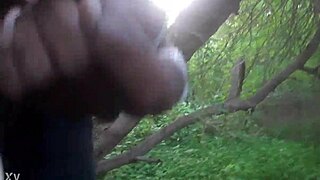 Dude jerks off huge cumshot right in the trees 🌳💦